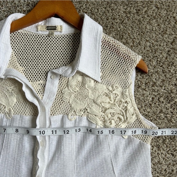 Gimmicks White Cream Pieced Crochet Tank Top Western Casual Classic Large Buckle - Picture 9 of 10